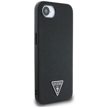 Guess Grained Triangle MagSafe - dėklas, skirtas iPhone 16e (juoda)