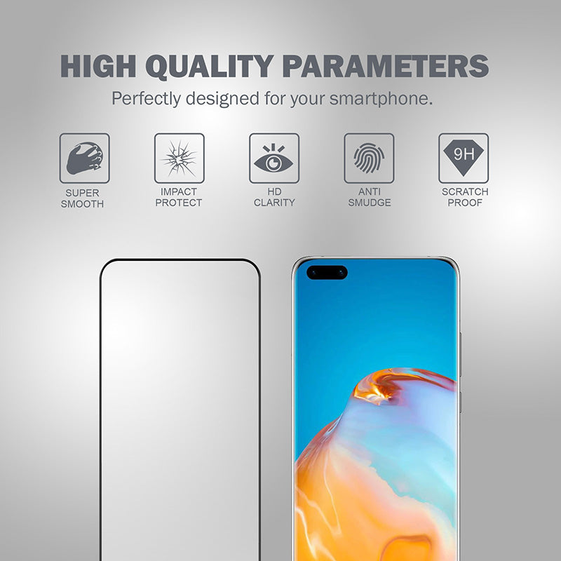 Crong 3D Armour Glass 9H grūdintas stiklas visam ekranui su Huawei P40 Pro montavimo rėmeliu
