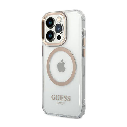 Guess Metal Outline MagSafe – dėklas, skirtas iPhone 14 Pro (permatomas)