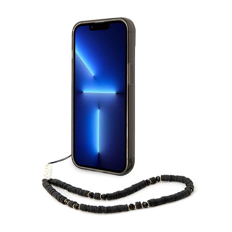 Guess permatomas perlinis dirželis - dėklas, skirtas iPhone 14 (juodas)