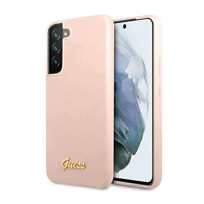 Guess Silicone Script Metal Logo - Dėklas, skirtas Samsung Galaxy S23+ (rožinis)