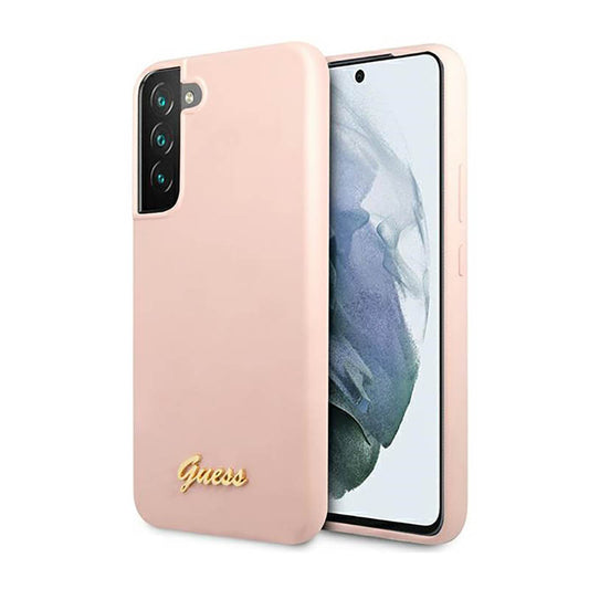 Guess Silicone Script Metal Logo - Dėklas, skirtas Samsung Galaxy S23+ (rožinis)