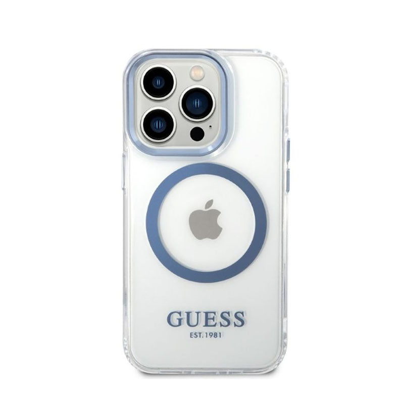 Guess Metal Outline MagSafe – dėklas, skirtas iPhone 14 Pro (permatomas)