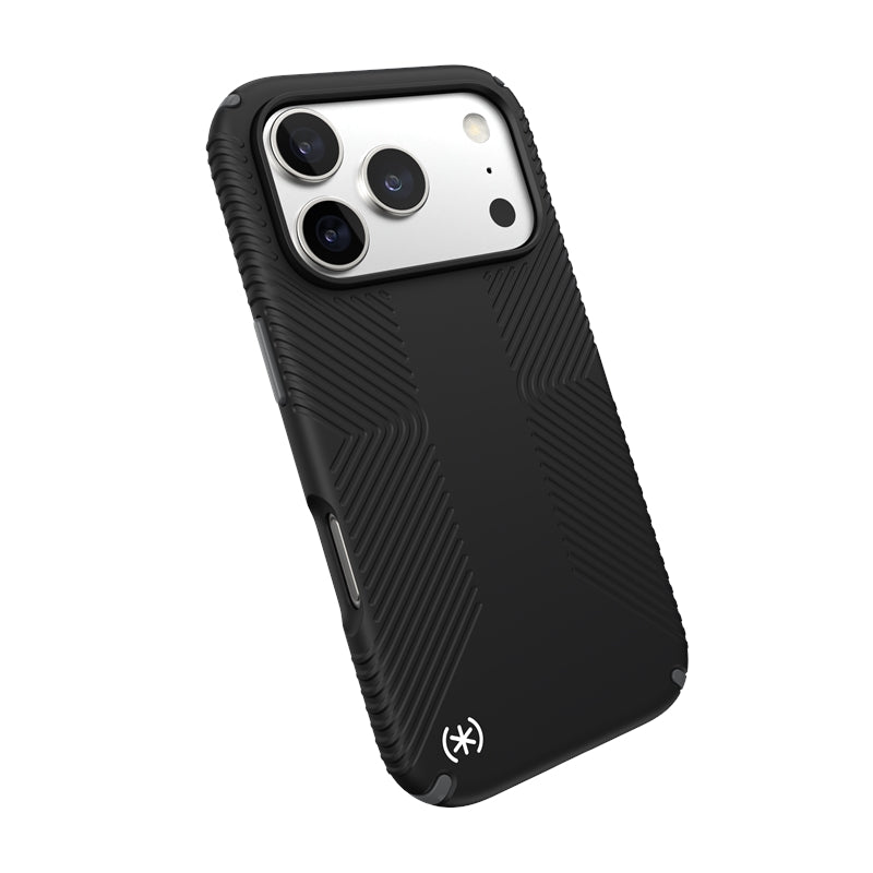 Speck Presidio2 Grip MagSafe – dėklas iPhone 17 Pro (juodos / skalūno pilkos / baltos spalvos)