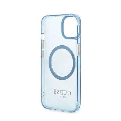 Guess Gold Outline permatomas MagSafe – dėklas iPhone 13 (mėlyna)