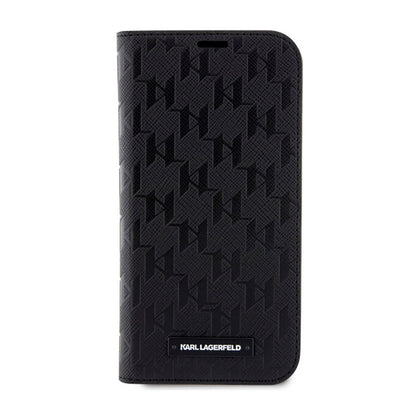 Karl Lagerfeld Booktype Saffiano Monogram – Dėklas, skirtas iPhone 14 Pro Max (juodas)
