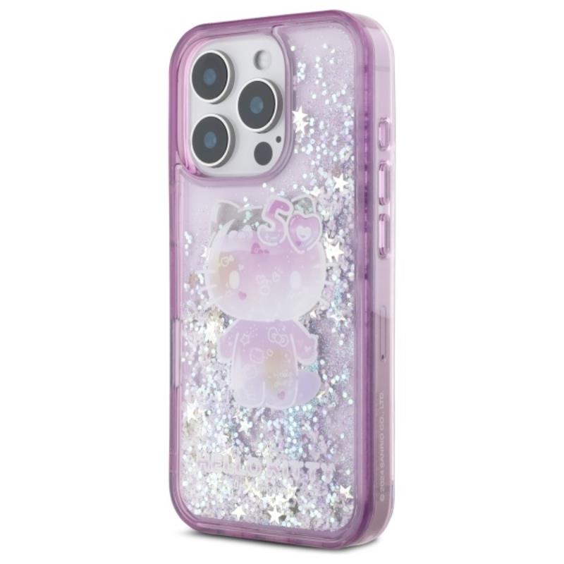 Hello Kitty Liquid Glitter 50-mečio vakarėlis – dėklas iPhone 16 Pro (violetinis)