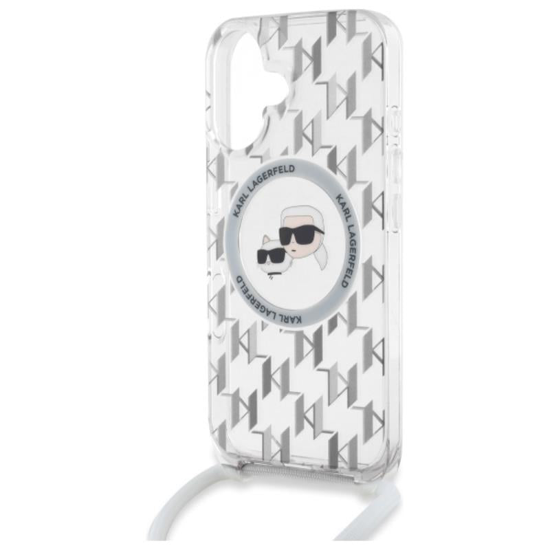 Karl Lagerfeld IML Crossbody Monogram Karl & Choupette Head MagSafe – dėklas, skirtas „iPhone 16“ (skaidrus)