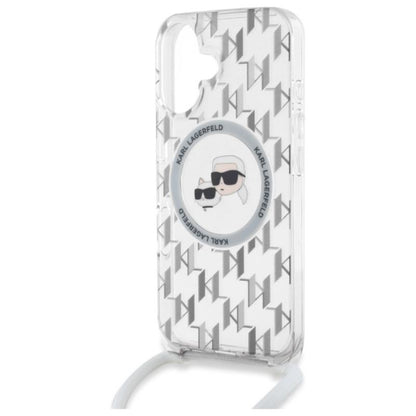 Karl Lagerfeld IML Crossbody Monogram Karl & Choupette Head MagSafe – dėklas, skirtas „iPhone 16“ (skaidrus)