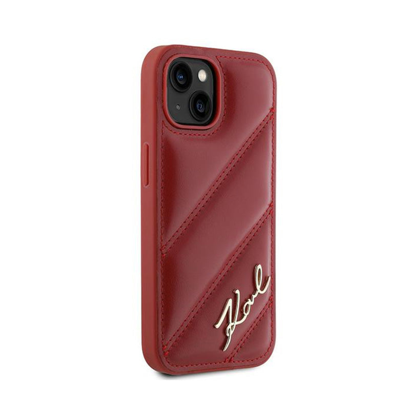 Karl Lagerfeld Diagonal Quilted Script – dėklas, skirtas iPhone 15 / 14 / 13 (raudonas)