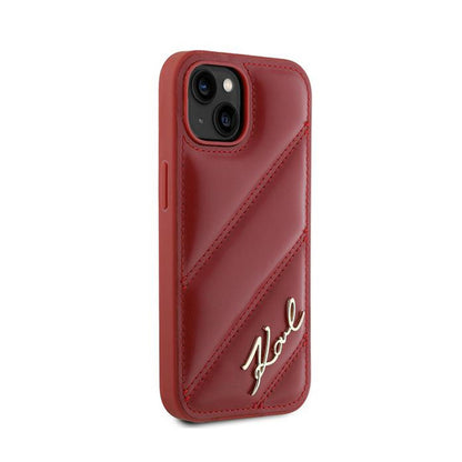 Karl Lagerfeld Diagonal Quilted Script – dėklas, skirtas iPhone 15 / 14 / 13 (raudonas)