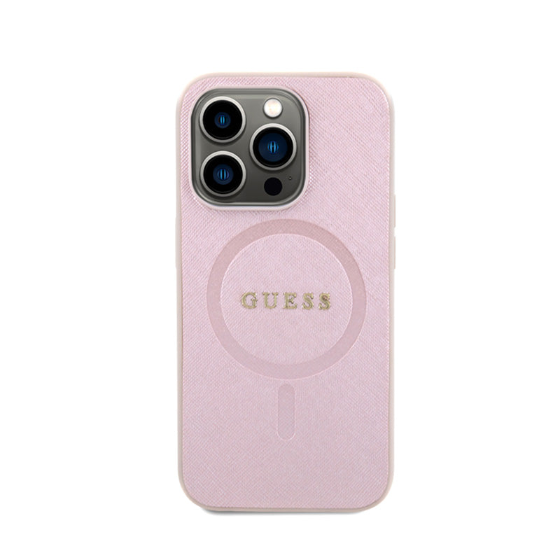 Guess Saffiano MagSafe – dėklas, skirtas „iPhone 15 Pro“ (rožinis)