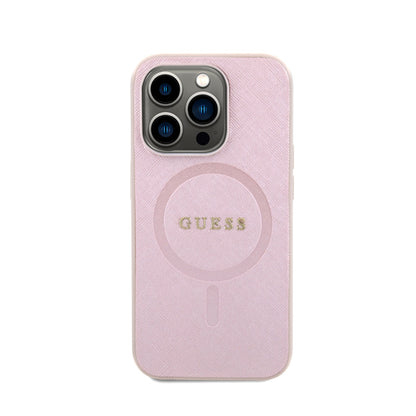 Guess Saffiano MagSafe – dėklas, skirtas „iPhone 15 Pro“ (rožinis)