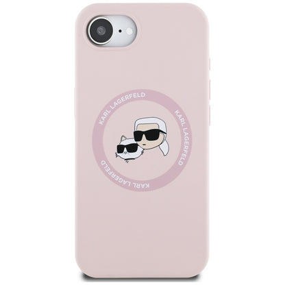 Karl Lagerfeld silikoninis Karl & Choupette Heads MagSafe – dėklas iPhone 16e (rožinis)