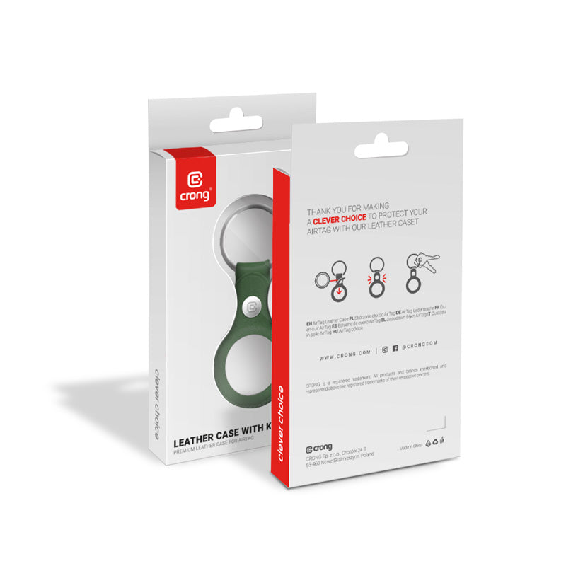 Crong odinis dėklas su raktų pakabuku – odinis apsauginis dėklas raktų pakabukas, skirtas „Apple AirTag“ (žalias)
