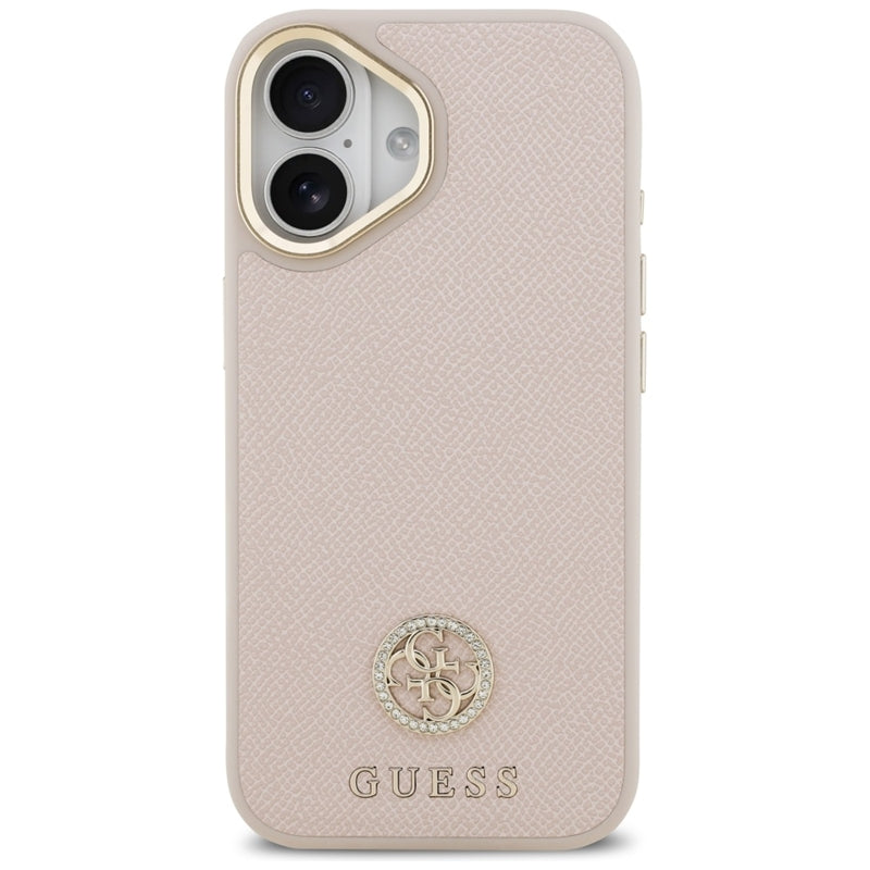 Guess Grūdėtas Strass Logotipas MagSafe Dėklas iPhone 17 (rožinis)