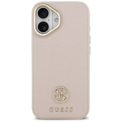 Guess Grūdėtas Strass Logotipas MagSafe Dėklas iPhone 17 (rožinis)