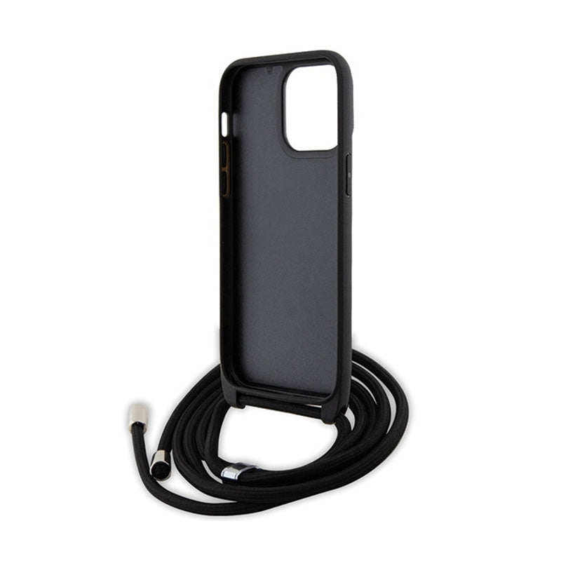 Karl Lagerfeld Crossbody Saffiano Metal Pin Karl & Choupette – dėklas, skirtas iPhone 14 Pro Max (juodas)