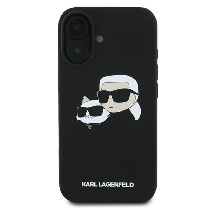 Karl Lagerfeld Silicone Double Heads Print MagSafe - dėklas iPhone 16 Plus (juodas)