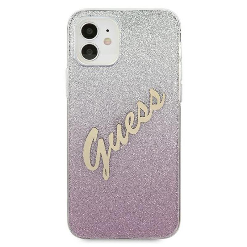 Guess Glitter Gradient Script - dėklas, skirtas „iPhone 12 mini“ (rožinis)