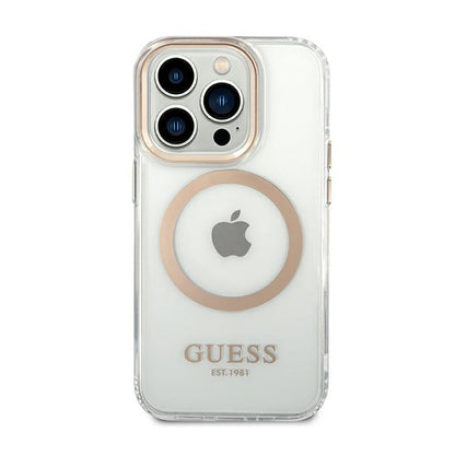 Guess Metal Outline MagSafe – dėklas, skirtas iPhone 14 Pro (permatomas)