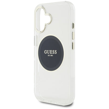 Guess IML Metal Colored Circle Classic Logo MagSafe – dėklas, skirtas „iPhone 16“ (juodas)