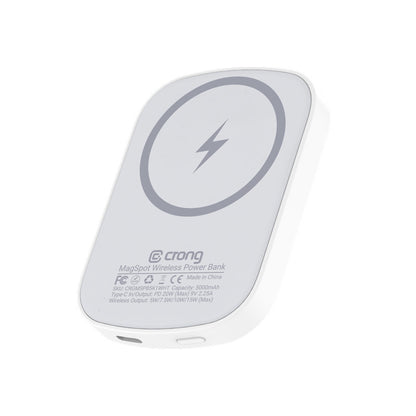 "Crong MagSpot Power Bank" - belaidis itin plonas maitinimo bankas su "MagSafe" 5000 mAh, USB-C 20 W PD (baltas)