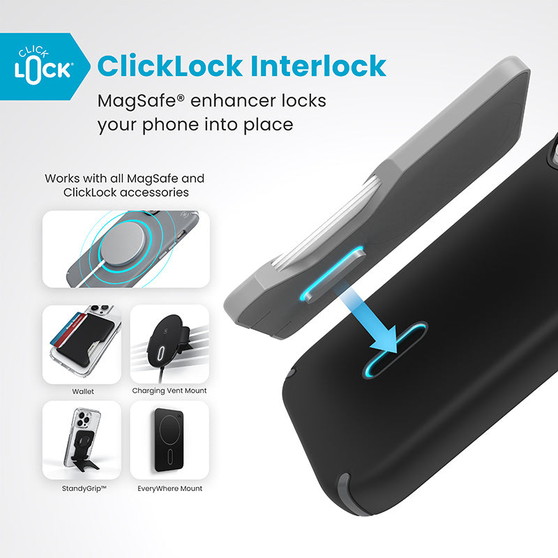 Speck Presidio2 Pro ClickLock & MagSafe - iPhone 16 Pro dėklas (Juoda / Skalūninė pilka / Balta)