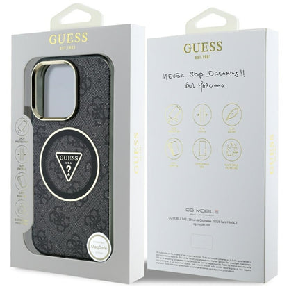 Guess IML Metal Glitter 4G apskritimas trikampis MagSafe – dėklas skirtas iPhone 16 Pro (juodas)