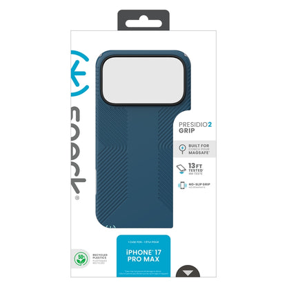 Speck Presidio2 Grip MagSafe - dėklas iPhone 17 Pro Max (Deep Sea/Silver Metallic)