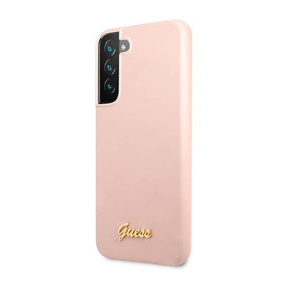 Guess Silicone Script Metal Logo - Dėklas, skirtas Samsung Galaxy S23+ (rožinis)