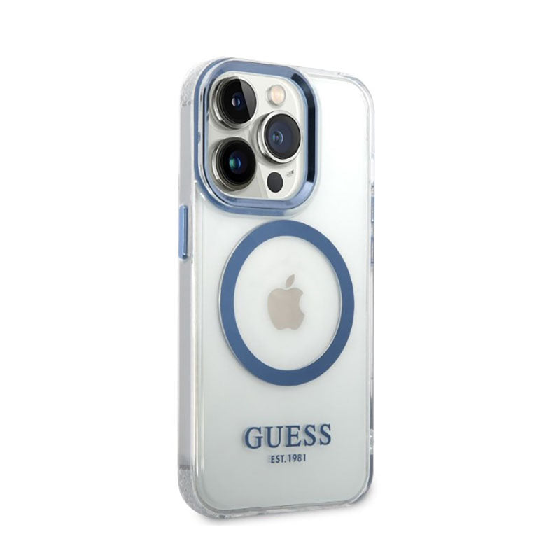 Guess Metal Outline MagSafe – dėklas, skirtas iPhone 14 Pro (permatomas)