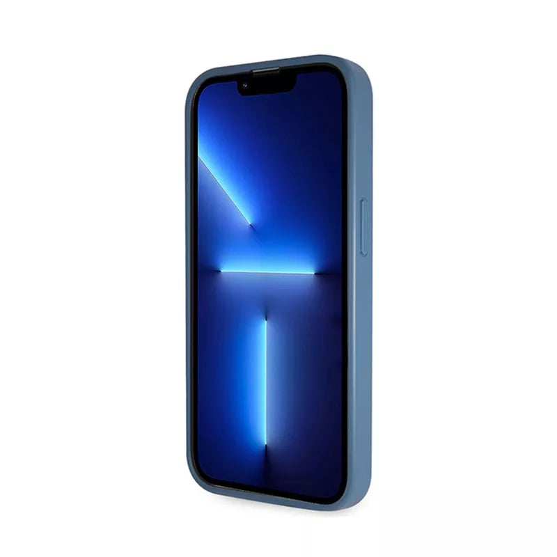 Guess Crossbody 4G metalinis logotipas – „iPhone 15 Pro Max“ dėklas (mėlynas)