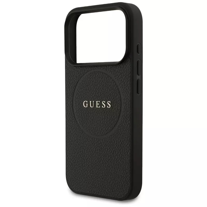 Guess Tekstūruotas žiedas MagSafe - Dėklas iPhone 17 Pro (juodas)
