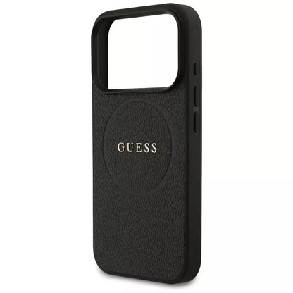 Guess Tekstūruotas žiedas MagSafe - Dėklas iPhone 17 Pro (juodas)