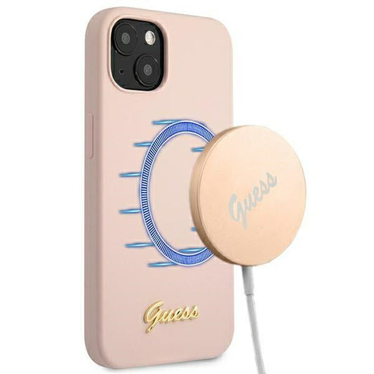 Guess Silicone Script – dėklas iPhone 12 / iPhone 12 Pro (rožinis)