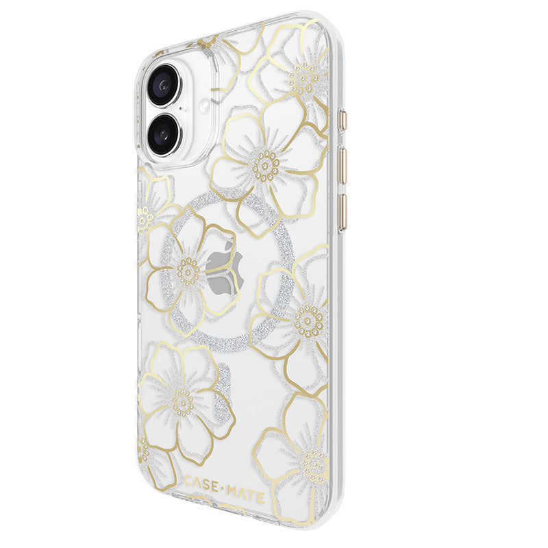 Case-Mate Floral Gems MagSafe – dėklas iPhone 16 Plus (auksinis)