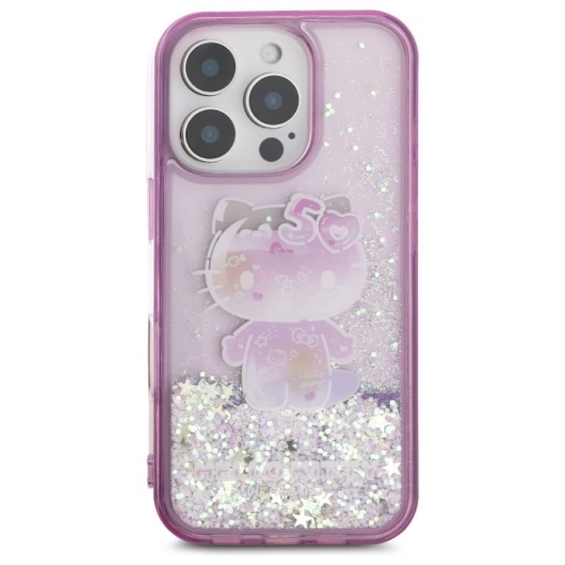 Hello Kitty Liquid Glitter 50-mečio vakarėlis – dėklas iPhone 16 Pro (violetinis)