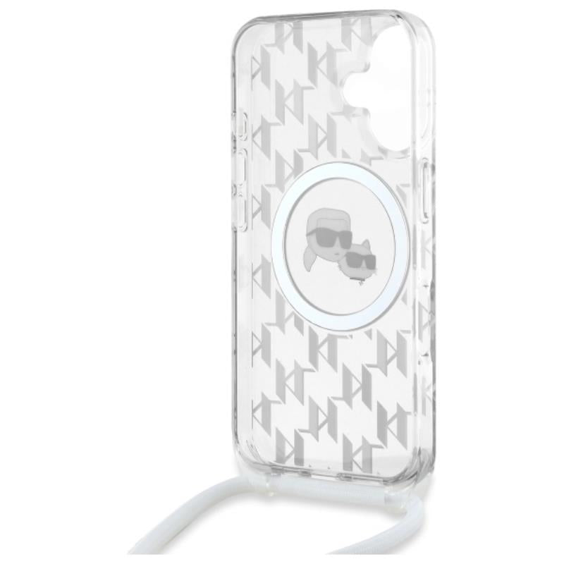 Karl Lagerfeld IML Crossbody Monogram Karl & Choupette Head MagSafe – dėklas, skirtas „iPhone 16“ (skaidrus)