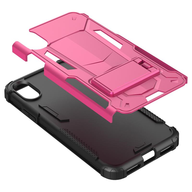 Zizo Hybrid Transformer dėklas – tvirtas dėklas, skirtas iPhone X, su atrama (karšto rožinė / juoda)