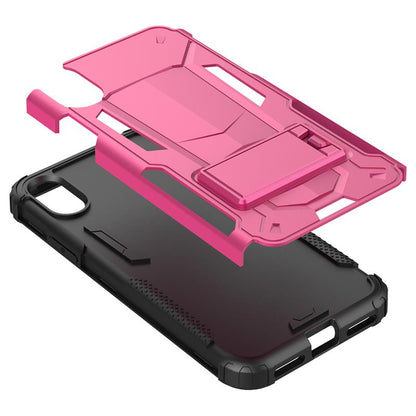 Zizo Hybrid Transformer dėklas – tvirtas dėklas, skirtas iPhone X, su atrama (karšto rožinė / juoda)