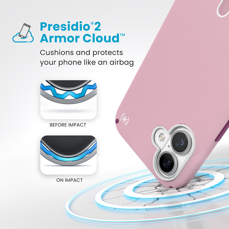 Speck Presidio2 Pro ClickLock & MagSafe – Dėklas skirtas iPhone 16 Plus (Trečiadienio rožinė / Gervuogių purpurinė / Balta)