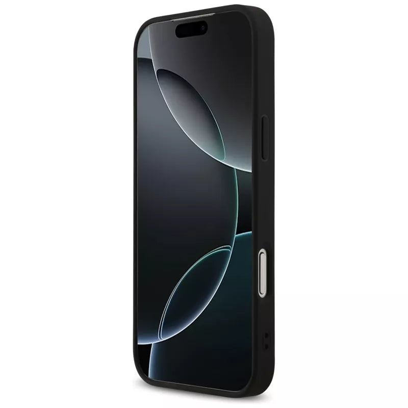 Guess 4G Dryžuoto Spaudinio MagSafe Dėklas iPhone 17 Pro Max (Juodas)