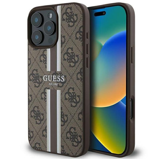 Guess 4G Printed Stripes MagSafe – iPhone 16 Pro Max dėklas (ruda)