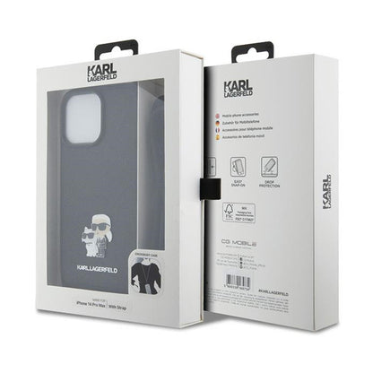 Karl Lagerfeld Crossbody Saffiano Metal Pin Karl & Choupette – dėklas, skirtas iPhone 14 Pro Max (juodas)