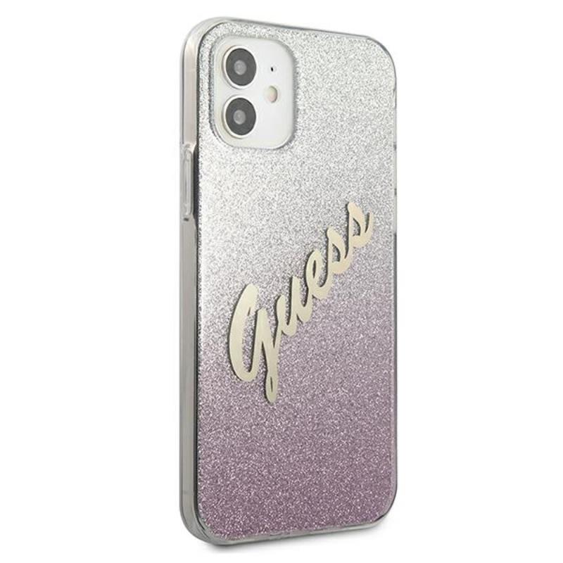 Guess Glitter Gradient Script - dėklas, skirtas „iPhone 12 mini“ (rožinis)