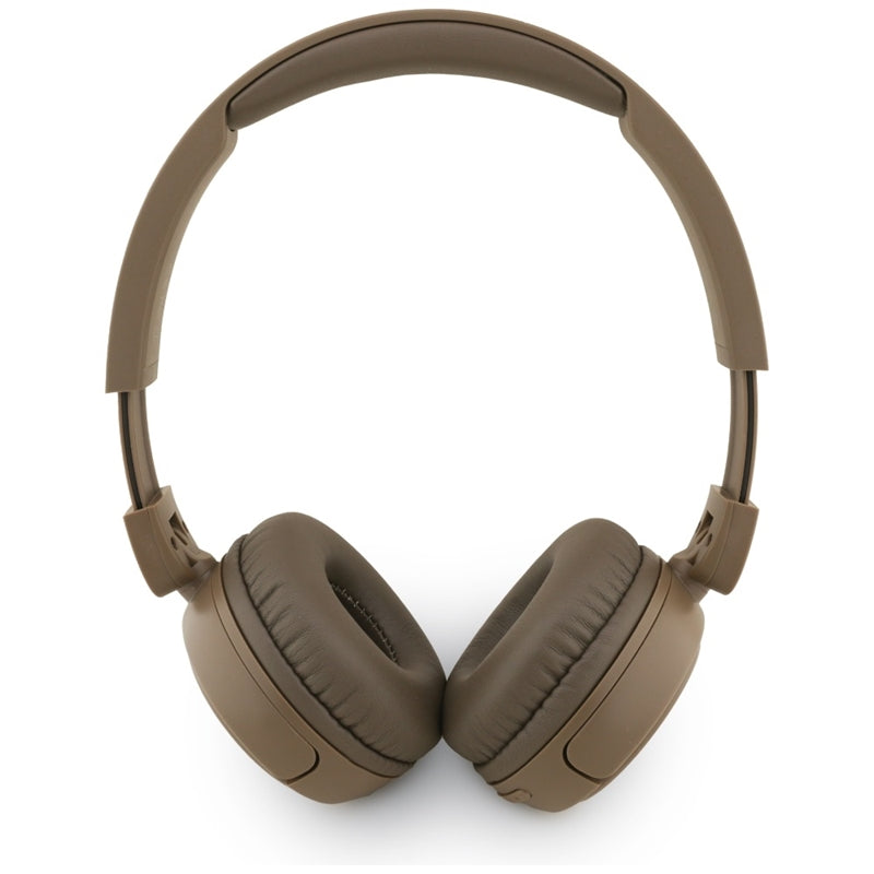 Guess Metal Logo Script – Belaidės ant ausų dedamos ausinės Bluetooth V5.3 (rudos)