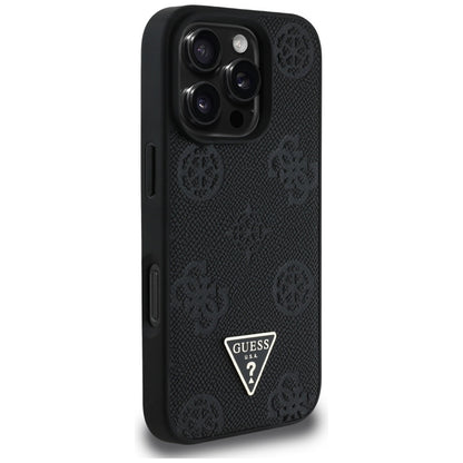 Guess Grained Hot Stamp Peony Triangle Logo MagSafe - dėklas skirtas iPhone 16 Pro (juodas)