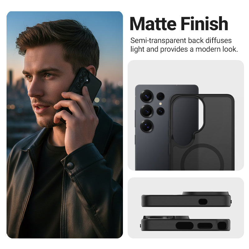 Crong Hybrid Matte Magnetic - MagSafe dėklas, skirtas Samsung Galaxy S26 Ultra (pilkas)