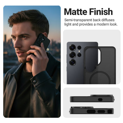 Crong Hybrid Matte Magnetic - MagSafe dėklas, skirtas Samsung Galaxy S26 Ultra (pilkas)